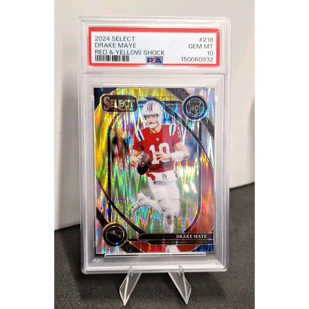 2024 Panini Select 218 Drake Maye Red & Yellow Shock RC PSA 10 Gem Mint PATRIOTS